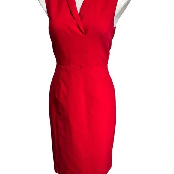 Calvin Klein dress sz 6 Red Sleeveless faux wrap knee length office cocktail - Picture 2 of 6